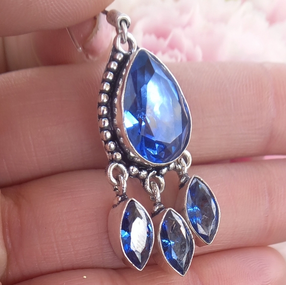 Dreamgems Jewelry - Blue Topaz Chandelier Silver Earrings
